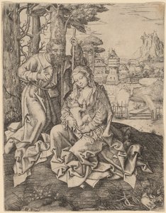 A Sagrada Família em uma paisagem de Jan Rombouts the Elder