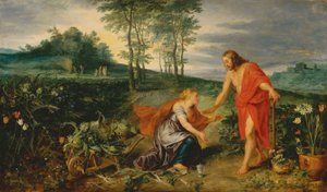 Cristo aparece a Maria Madalena na manhã de Páscoa (Noli me tangere), c.1626 (óleo sobre madeira) de Jan & Rubens P.P. (1577 1640) Brueghel