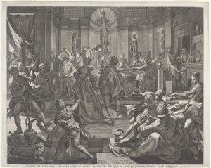 Uma casa de prazer de Jan Sadeler I, after Joos van Winghe