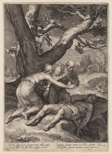 Adão e Eva lamentando o cadáver de Abel, de History of the First Parents of Man (História dos primeiros pais do homem) de Jan Saenredam