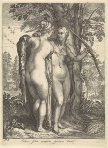 Diana e uma ninfa na frente de uma árvore Diana e suas ninfas (título da série) de Jan Saenredam