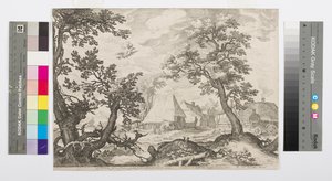 Paisagem mostrando o rapto de Ganimedes, c. de Jan Saenredam
