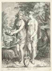 Duas das ninfas de Diana por um riacho de Jan Saenredam