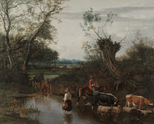 Camponeses atravessando um riacho, c.1670 (óleo sobre tela) de Jan Siberechts