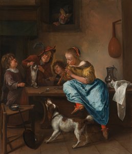 Crianças ensinam um gato a dançar, conhecido como "A lição de dança de Jan Steen