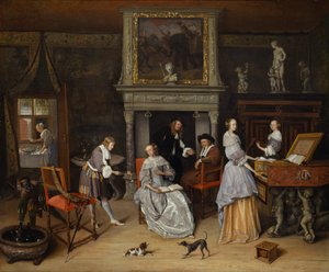Interior de fantasia com Jan Steen e a família de Gerrit Schouten de Jan Steen