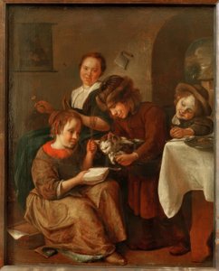 As crianças ensinam um gato a ler de Jan Havickszoon Steen