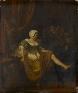 Cena num bordel com um velho a dar dinheiro a uma rapariga de Jan Steen