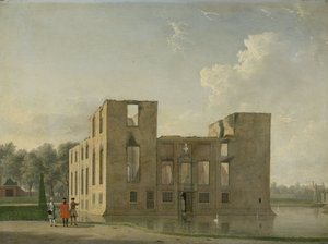 Vista traseira do Castelo de Berckenrode em Heemstede após o incêndio Castelo de Berkenrode, Heemstede, após o incêndio de 4-5 de maio de 1747: vista traseira de Jan Ten Compe