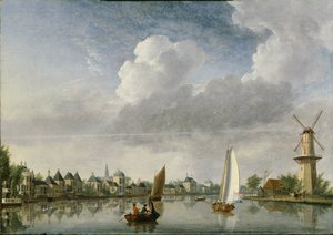 O rio Spaarne em Haarlem, 1750. de Jan Ten Compe