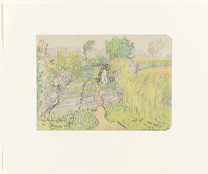 Mulher camponesa com um jugo com baldes de leite nos ombros, andando por um milharal de Jan Toorop