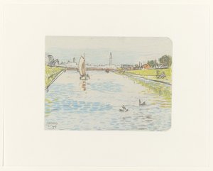 Vista de um canal com um veleiro de Jan Toorop