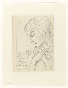 Jovem rapariga em meditação abrangendo uma cruz de Jan Toorop