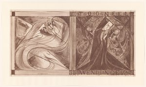 Capa para Twists com uma freira com flores e dois fantasmas, um segurando uma máscara de Jan Toorop