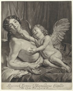 Vênus em Amor Lustful Venus e Gentle Cupid (título no objeto) de Jan Verkolje (I)
