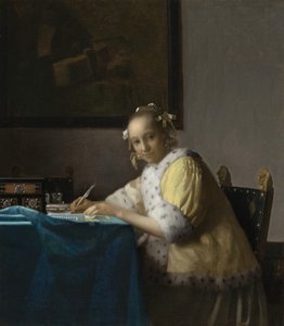 Uma Dama Escrevendo, c. 1665. de Johannes Vermeer