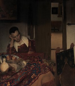 Uma empregada adormecida, ca. 1656-57. de Johannes Vermeer