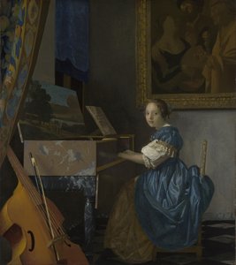 Uma Jovem Sentada em um Virginal, c. 1670 de Jan Vermeer van Delft