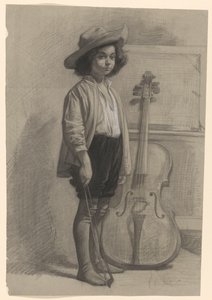 Rapaz de pé ao lado de um violoncelo de Jan Veth