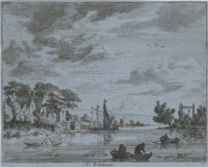 Actividade num rio
Te, Scholenaar (título sobre o objecto)
Paisagens da zona de Haarlem (título da série)
Gesigten buijten Haarlem, Feito por Gesigten buijten Haarlem. J.V.V. (título da série sobre o objecto)