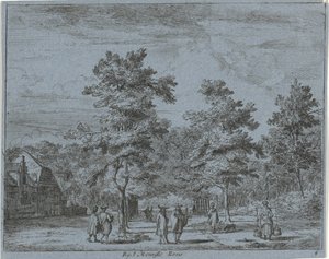 Figuras caminhantes sobre uma avenida de árvores
Perto de 