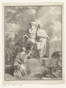 Página de título alegórica com o patriarca Abraão e a Verdade
Página de título para: Arnold Hoogvliet, Abraão o patriarca, em XII Livros, 1728