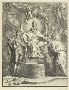 No trono, Adriano VI Título da página: Burmann, Kasper. Adriano VI ou o anacleta histórico de Adriano o sexto papa romano, 1727 de Jan Wandelaar