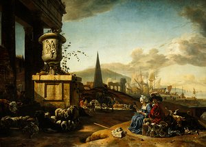 Porto Marítimo Italiano (óleo sobre painel) de Jan Baptist Weenix