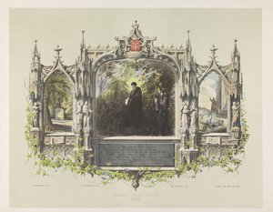 Placa comemorativa para Laurens Coster nas festividades em torno da inauguração da estátua em Haarlem, 1856 Laurens Jansz. Coster 1423 (título no objeto)