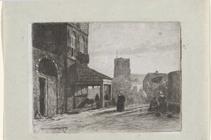Vista da igreja de Sint-Martinus em Woudrichem de Jan Weissenbruch