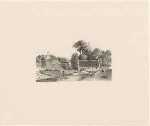 Vista de um castelo e branqueamento de roupa de Jan Weissenbruch