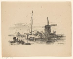 Vista do canal com barcaça de turfa e barco à vela