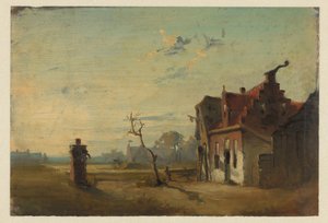 Paisagem com casa de fazenda e bomba de água de Jan Weissenbruch