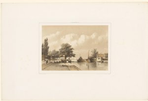 Vista rio com barcaça de Jan Weissenbruch