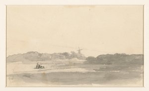 Paisagem de pastagem com vagão de feno e moinho de vento de Jan Weissenbruch
