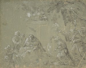 Tentação de Santo António recto, verso Paisagem Fantástica, ca. 1520. de Jan Wellens de Cock.