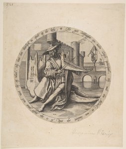 O homem rico tocando violino em um osso da mandíbula, ca. 1568.