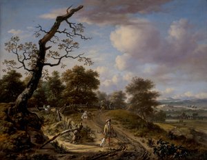 Uma paisagem montanhosa com um grupo de falcões
