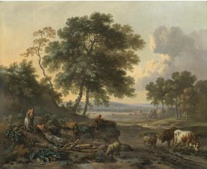 Holandês: Paisagem com gado num vau Paisagem com gado num local de vadear de Jan Wijnants