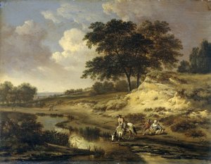 Paisagem com um cavaleiro molhando seu cavalo de Jan Wijnants