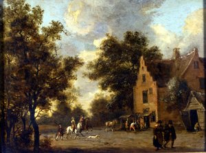 Paisagem e oficina do Marechal Ferrand. Pintura por Jan Wynants (1630 - 1684). Milão, Museo del Castello