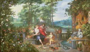 Flora e ninfas em um jardim de Jan and Balen, Hendrik van Brueghel