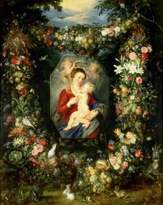 A Virgem e a criança numa guirlanda de frutas e flores, c.1614-18