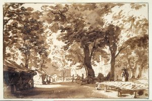 O Vigorbros an de platz no feno (giz, caneta e tinta com lavagem no papel) de Jan de Bisschop