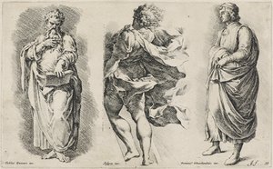 Três figuras sem título depois de Três Artistas Italianos (gravura em papel com brasão de marca de água) de Jan de Bisschop