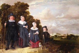 Retrato de grupo de uma família (óleo no painel) de Jan or Johannes Hals