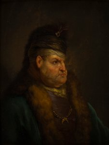 Retrato de um homem em um turbante (óleo no painel) de Jan the Elder (circle of) Lievens