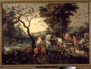 Entrada na Arca Os animais entram na Arca de Noe antes do Dilúvio. Pintura de Jan Breugel, o Velho chama Bruegel de Velours de Jan the Elder Brueghel