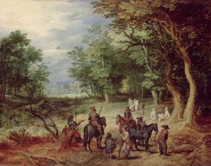 Acampamento de campo em uma clareira, 1607 de Jan the Elder Brueghel