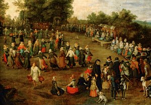 Dança folclórica diante dos arquiduques ... (pintura sobre tela) de Jan the Elder Brueghel